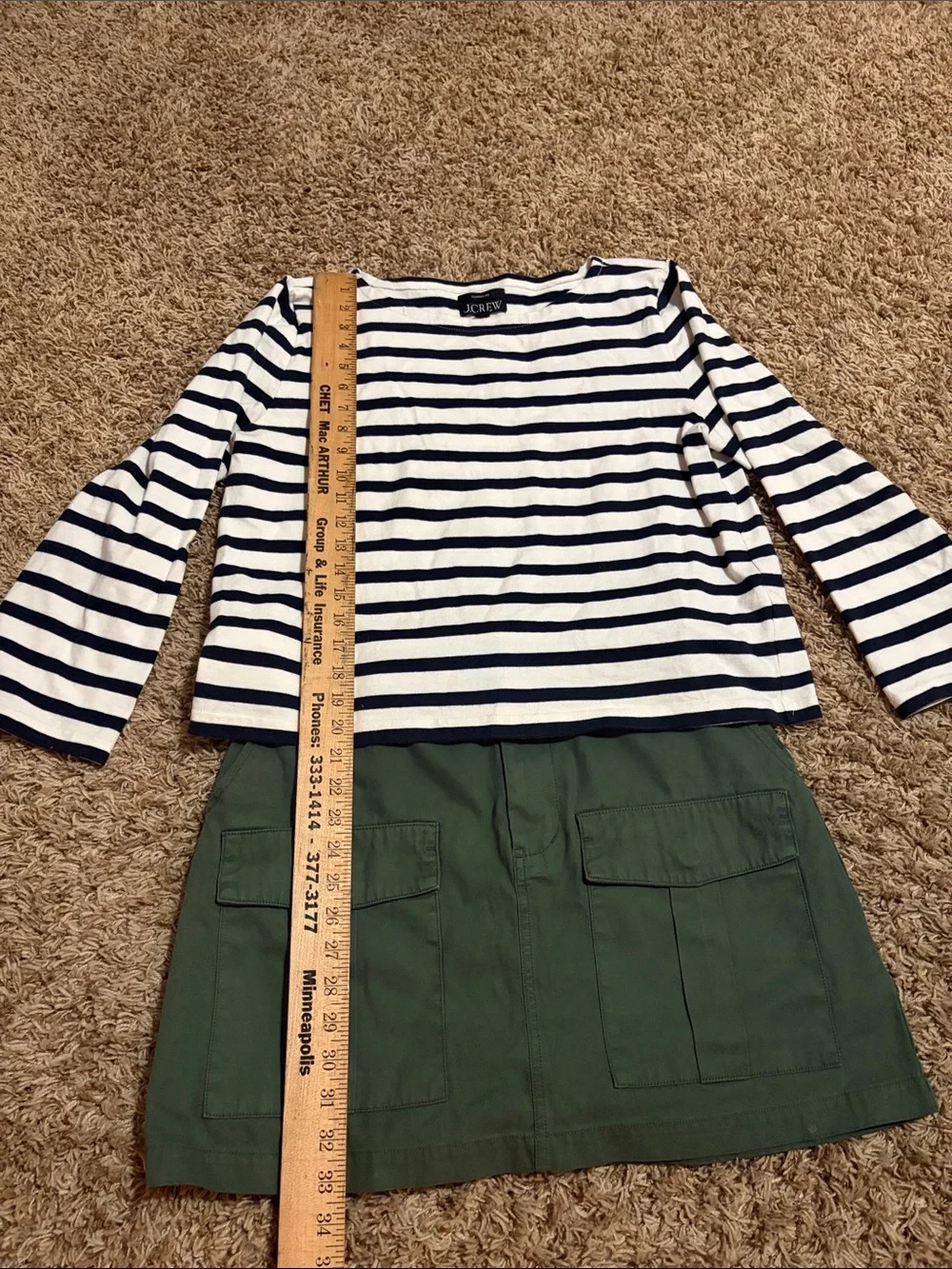 J Crew Striped Navy and White Bell-Sleeve Top Size L